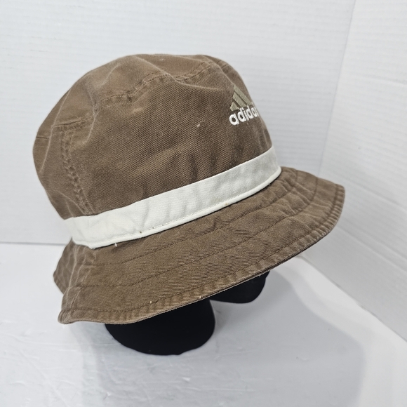 Adidas Retro Brown Bucket Hat with White Band Size S or M - Picture 3 of 12